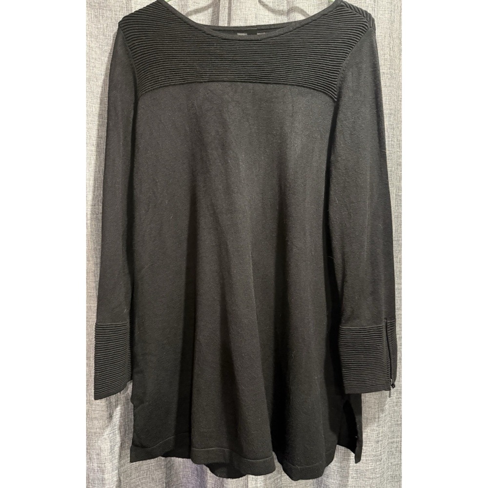 Alfani Women's‎ Size Medium Black Tunic Sweater Zip Cuff  Ribbed at sleeve/Top